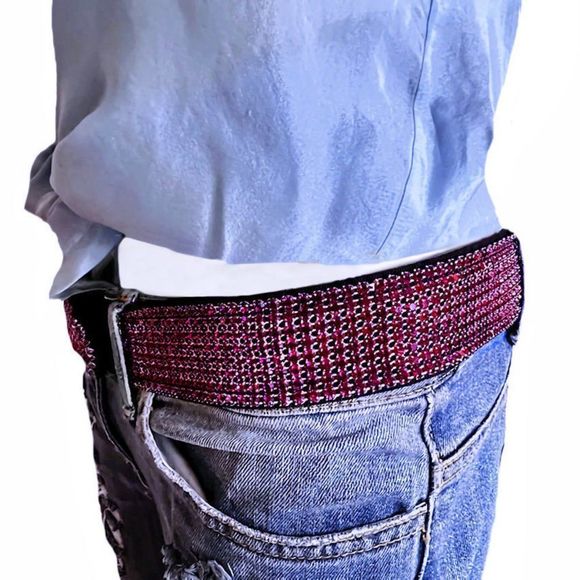 Vintage Y2K DOLCE & GABBANA Pink Swarovski Crystal Embellished Belt - Picture 4 of 11